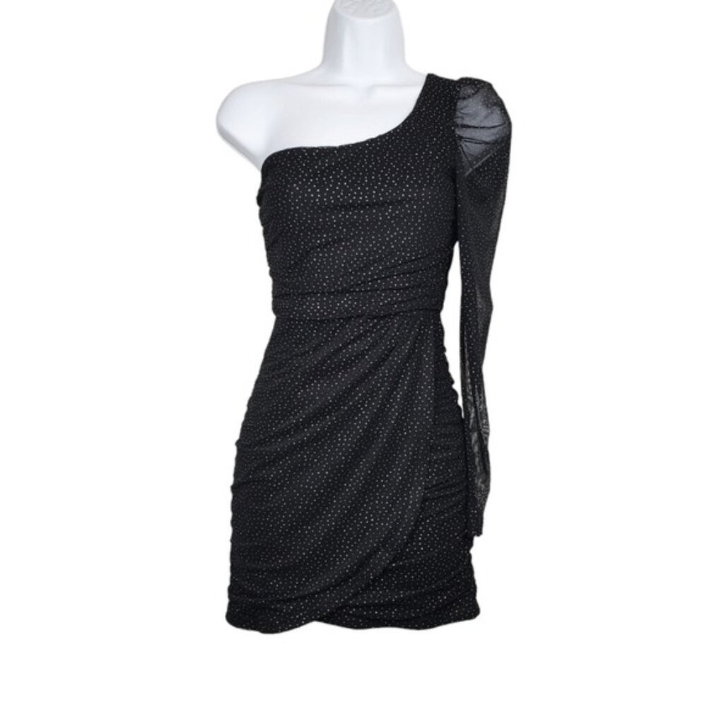 Lucy In The Sky Womens Larissa One Shoulder Glitter Mesh Mini Dress Size XS